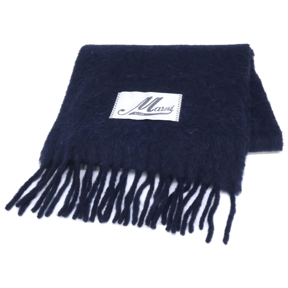 MARNI ASZC0005A0 UTW918 00B99 Logo Patch Alpaca Stole Scarf Navy Women's